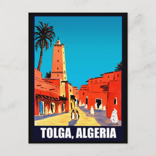 Postal Tolga, Argelia, centro de la ciudad, viaje vintage