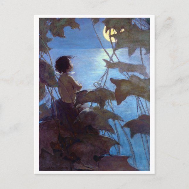 Postal Tom viendo la luna, Jessie Willcox Smith (Anverso)