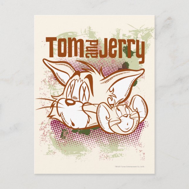 Postal Tom y Jerry Brown y verde (Anverso)