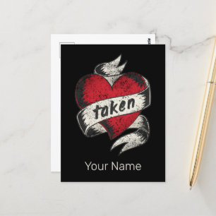 Postal Tomada Y Enamorada Vintage Tattoo Compromiso Coraz