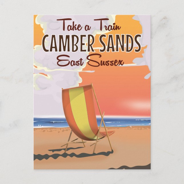 Postal Tomar el tren a Afiche de Viaje de Camber Sands (Anverso)
