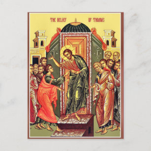 Postal Tomás el incrédulo y el icono de Cristo resucitado