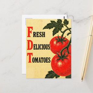 Postal Tomates Divertidos Frescos Deliciosos Estilo Vinta