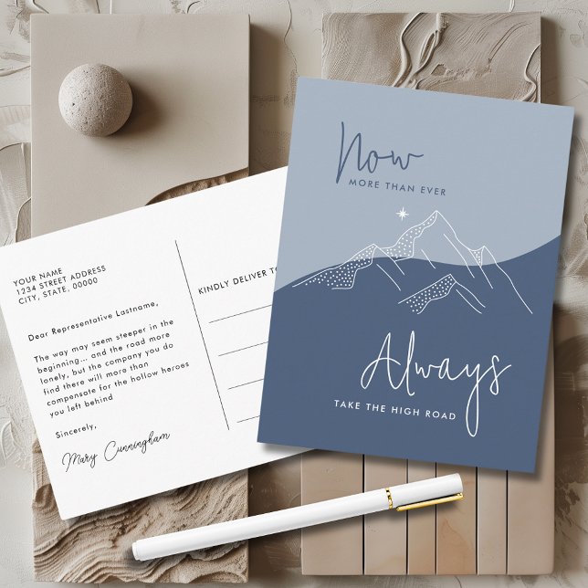Postal Tomen como motivación la pizarra azul de la ruta a (Modern Script Typography Abstract Mountains Always Take the High Road Congress Postcard)