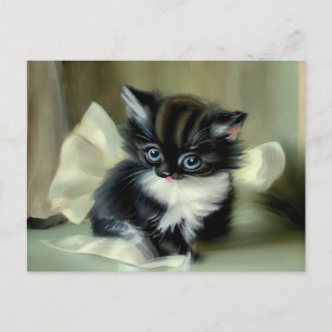 Postal Tonga de gatito blanco y negro vintage