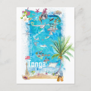 Postal Tonga Polinesia Mapa ilustrado de viajes