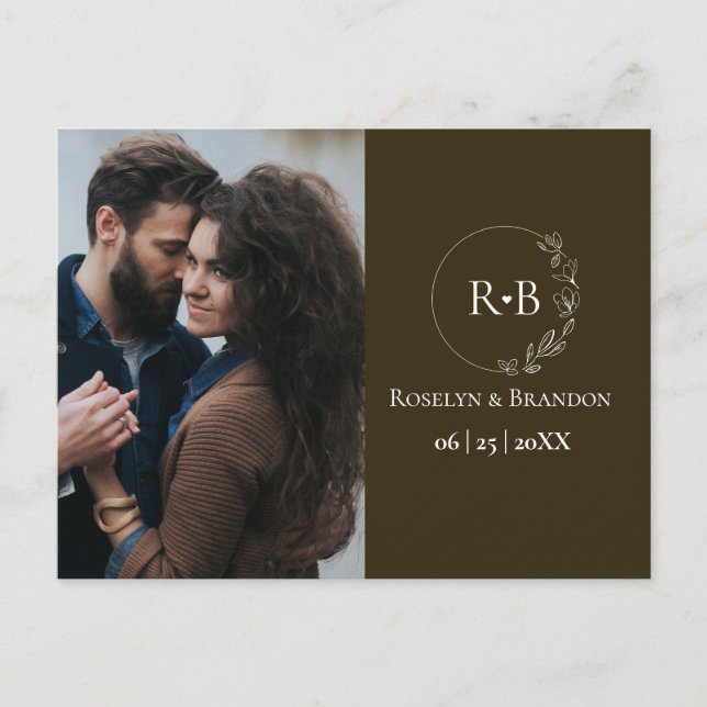 Postal Tono de la Tierra marrón Monograma corona boda de  (Anverso)