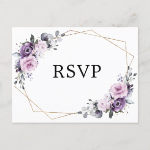 Postal Tonos de polvorientas flores púrpura RSVP geométri