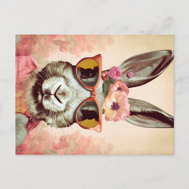 Postal Tonos rosados ella-conejita: Un conejo retro en Gr (Anverso)