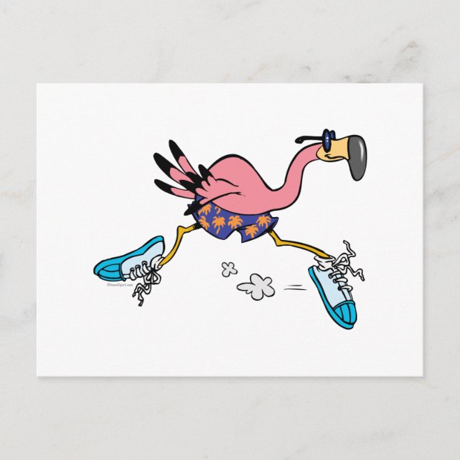 Postal tonto lindo jogging flamingo (Anverso)