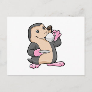 Postal Topo con taza de café y platillo