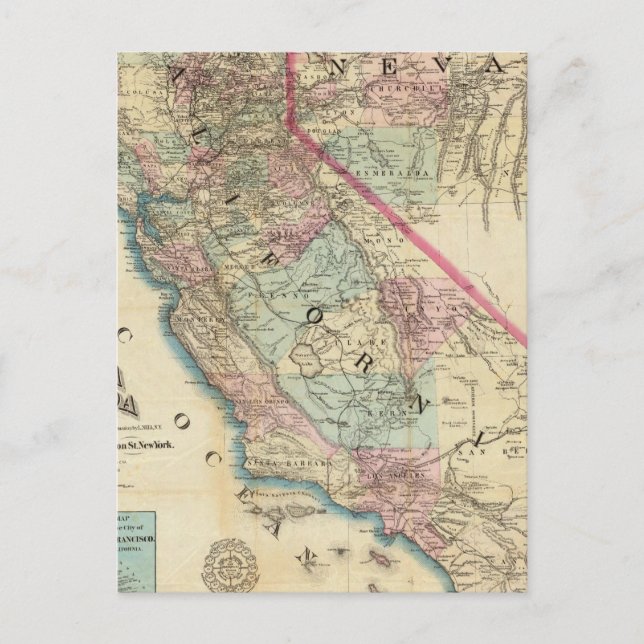 Postal Topográfico Railroad and County Map, California (Anverso)
