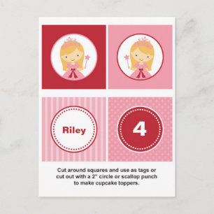 Postal Toppers con pastel de princesa rosa y rubia roja