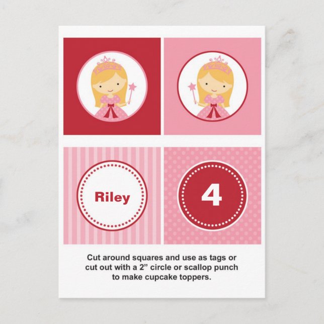 Postal Toppers con pastel de princesa rosa y rubia roja (Anverso)