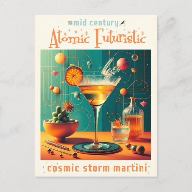 Postal Tormenta cósmica futurista atómica Martini (Anverso)