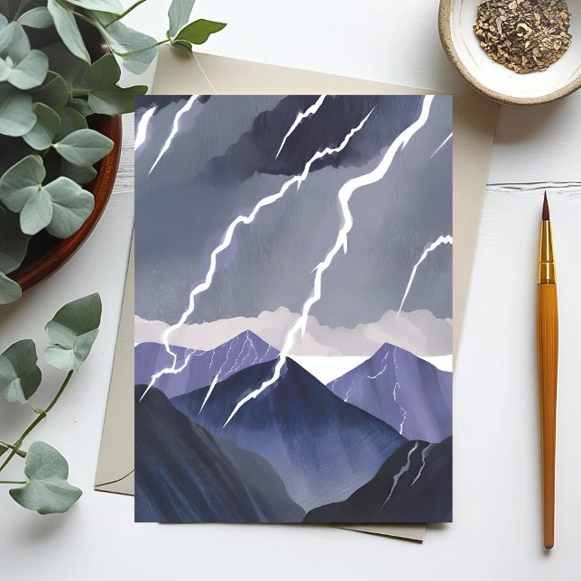 Postal Tormenta de relámpagos | Montañas oscuras acuarela (Subido por el creador)