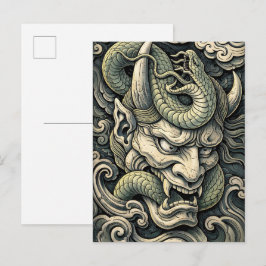 Postal Tormenta Serpiente Demonio de Cuernos Feroces Arte