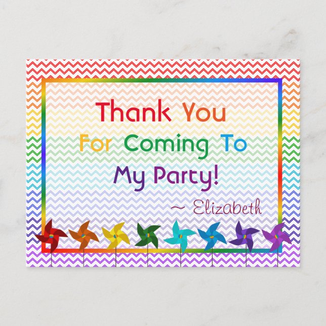 Postal Tornillos de cumpleaños Rainbow Gracias Postcard (Anverso)