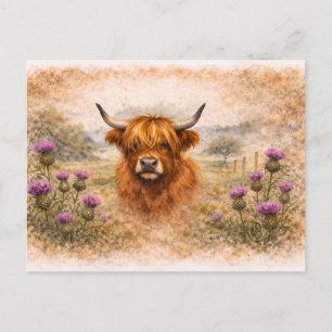 Postal Toro de las Tierras Altas - Animales en Acuarela