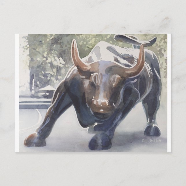 Postal Toro de Wall Street por Paul Jackson (Anverso)
