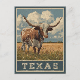 Postal Toro Longhorn Vintage de Texas Viajes Retro