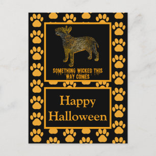 Postal Toro Terrier Inglés Perro Silhouette Feliz Hallowe