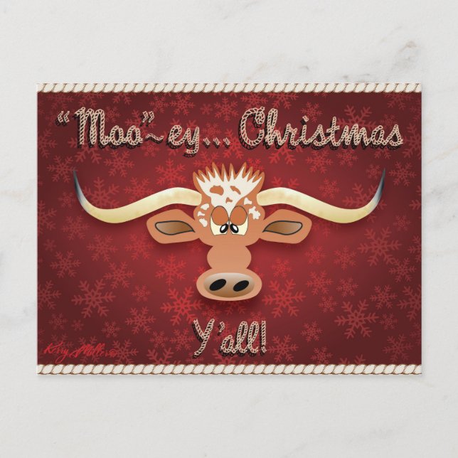 Postal Toros Longhorn Cómicos (Anverso)