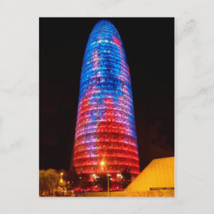 Postal Torre Agbar por la noche, Barcelona