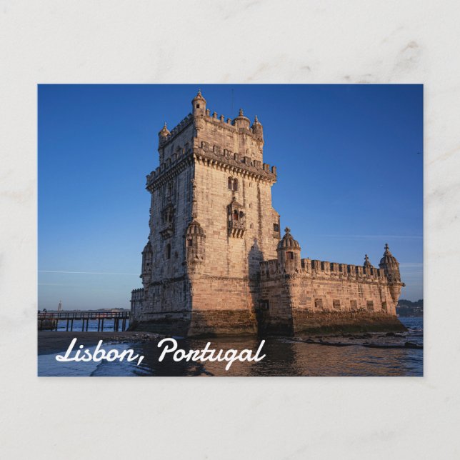 Postal Torre Belem al atardecer en Lisboa, Portugal (Anverso)