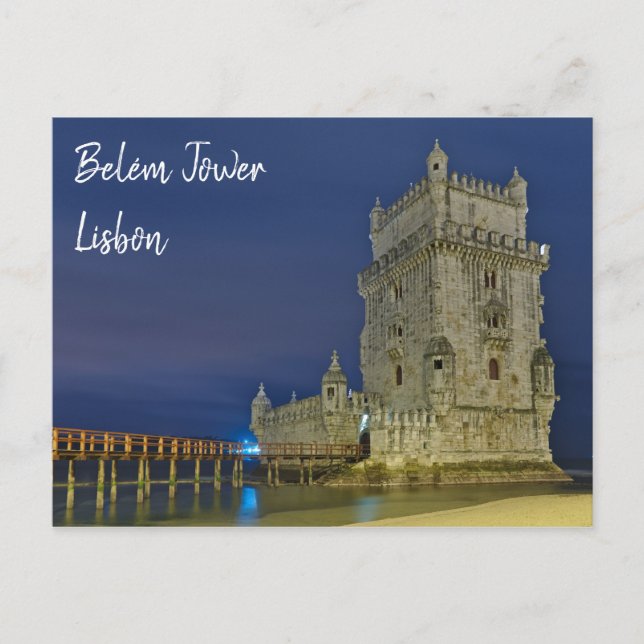 Postal Torre Belem de noche en Lisboa. Portugal (Anverso)