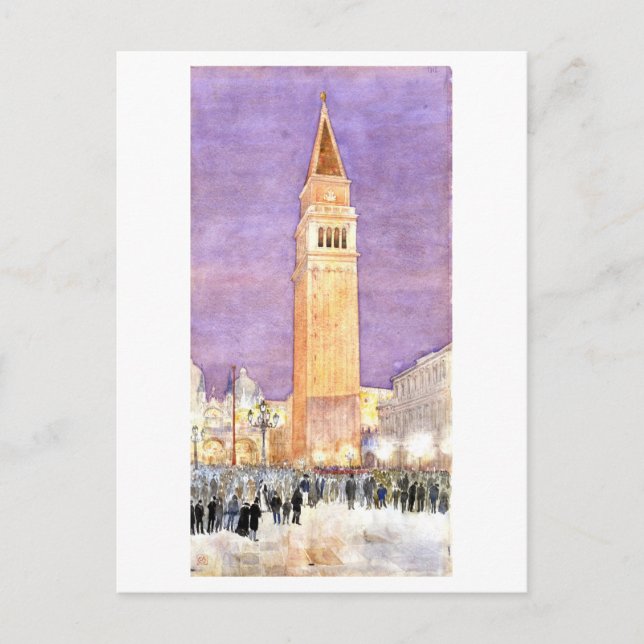Postal Torre Bell, Plaza San Marcos, Pintura de Venecia (Anverso)