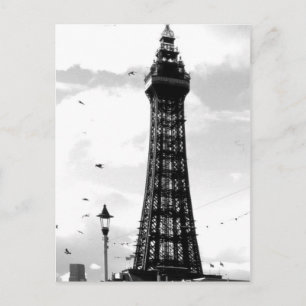 Postal Torre Blackpool y poste de luz B/W
