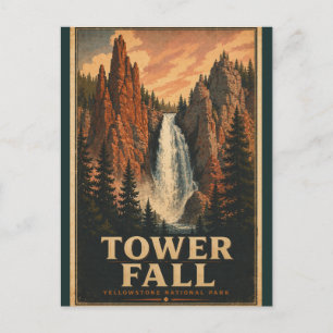 Postal Torre Caída Parque Nacional Yellowstone Vintage