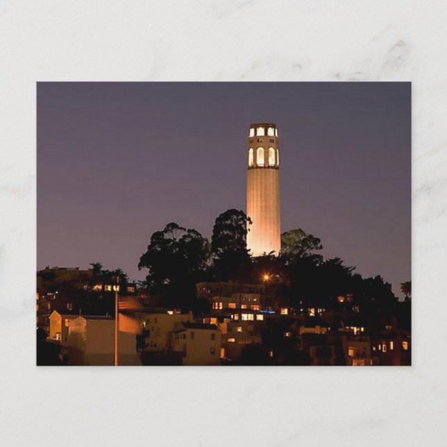 Postal Torre Coit de noche (Anverso)