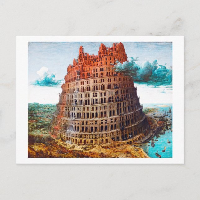 Postal Torre de Babel, Pieter Bruegel el anciano (Anverso)