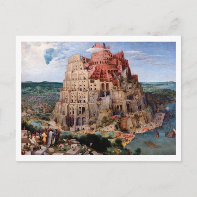 Postal Torre de Babel, Pieter Bruegel el mayor, 1563 (Anverso)