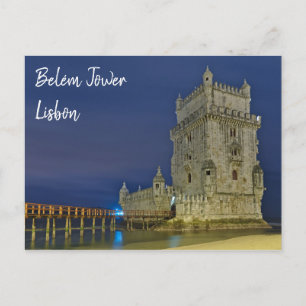 Postal Torre de Belem por la noche en Lisboa. Portugal
