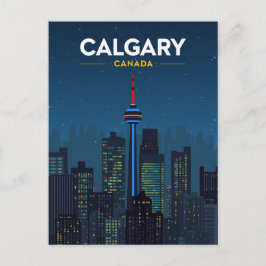 Postal Torre de Calgary Silueta Nocturna Retro