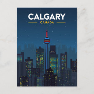Postal Torre de Calgary Silueta Nocturna Retro