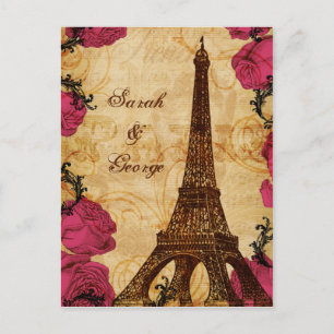 Postal Torre de eiffel rosa vintage París gracias