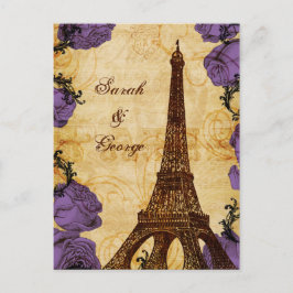 Postal torre de eiffel violeta vintage París gracias