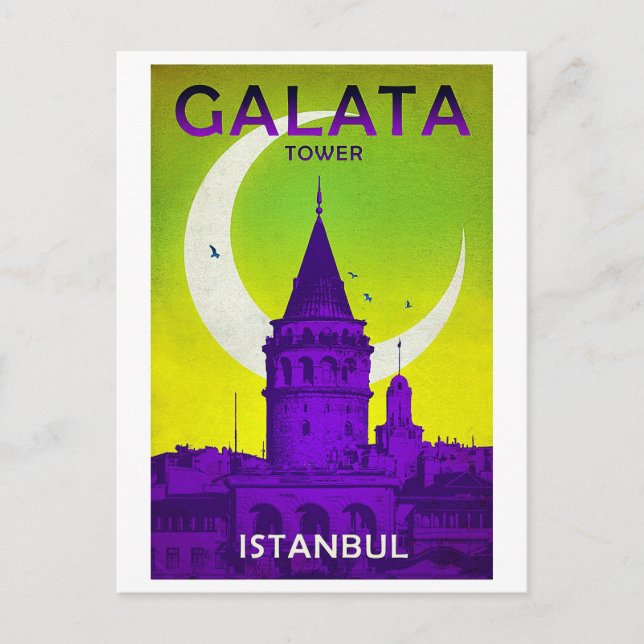 Postal Torre de Gálata, Estambul, Turquía, cosecha, viaje (Anverso)