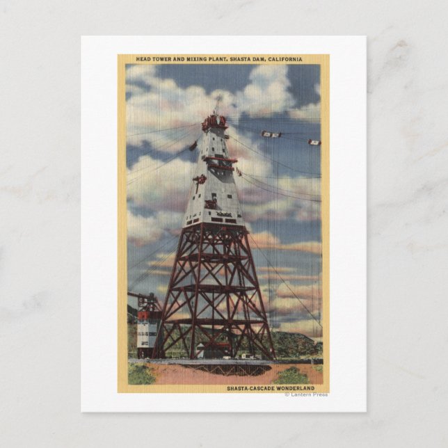Postal Torre de la cabeza, planta de mezcla, presa de Sha (Anverso)