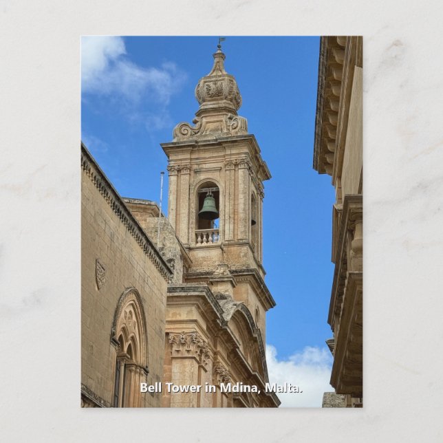 Postal Torre de la campana en Mdina, Malta. (Anverso)