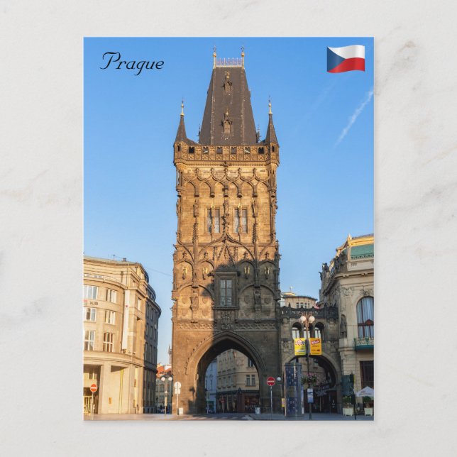 Postal Torre de la Polvo - Praga, República Checa (Anverso)