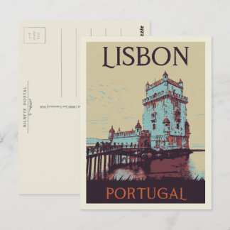 Postal Torre de Lisboa Belem ilustracion Portugal