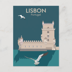 Postal Torre de Lisboa de Belem al estilo de un afiche vi