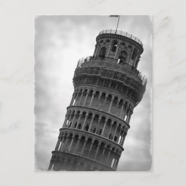 Postal Torre de Pisa con inclinación blanca y negra (Anverso)