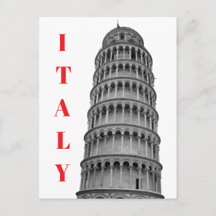 Postal Torre de Pisa inclinada en blanco y negro Italia