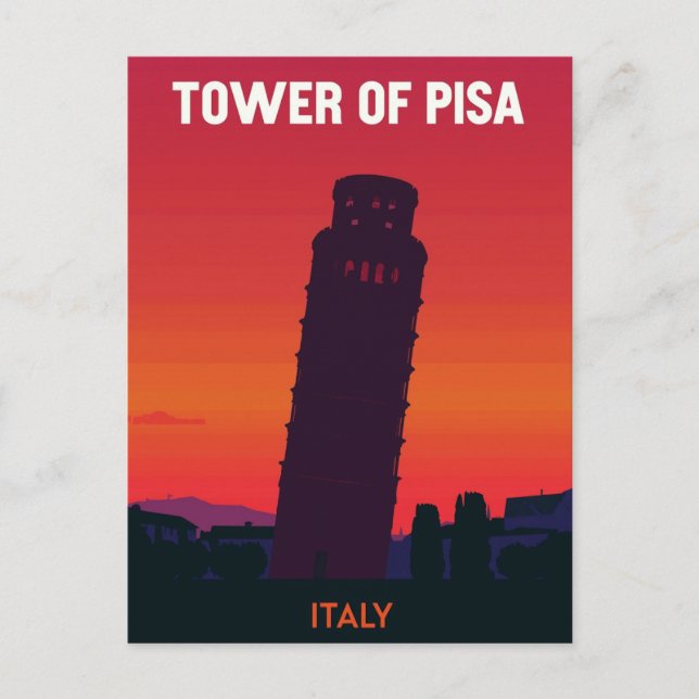 Postal Torre de Pisa Italia Atardecer Retro (Anverso)
